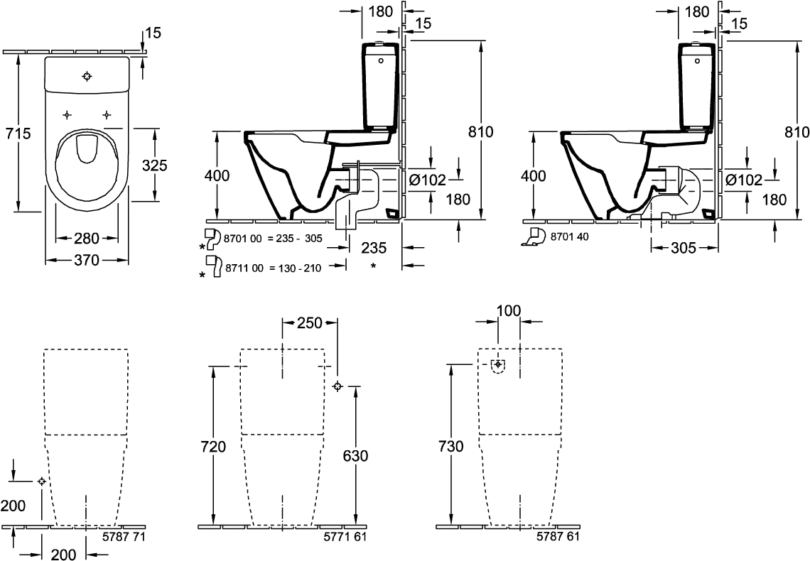 Stand-Tiefspül-WC für Kombination mit Spülkasten DirectFlush „Architectura“ 37 × 40 × 70 cm, ohne Spülrand, Abgang waagerecht