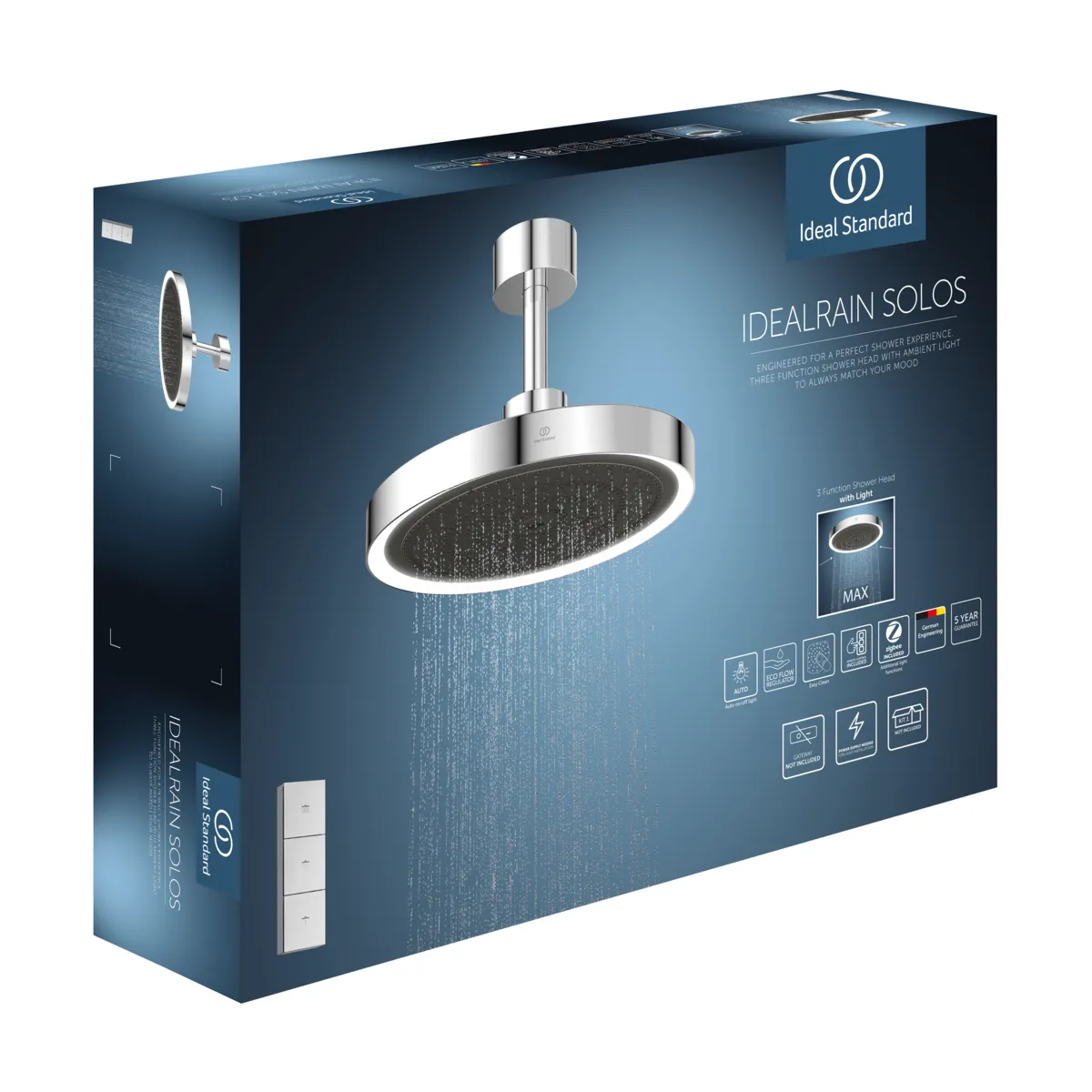 Ideal Standard Idealrain Solos A7891AA 3-Funktion Regenbrause mit Deckenanschluss LED-Leuchtring Chrom Ideal Standard Idealrain Solos A7891AA 3-Funktion Regenbrause mit Deckenanschluss LED-Leuchtring Chrom