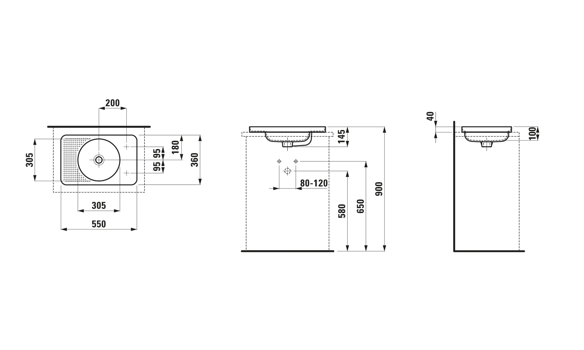 Laufen Einbauwaschtisch von oben VAL 360x550x145, 1 Hahnloch links, Überlauf, semi-trockene Bereiche links und rechts, graphit matt Laufen Einbauwaschtisch von oben VAL 360x550x145, 1 Hahnloch links, Überlauf, semi-trockene Bereiche links und rechts, graphit matt