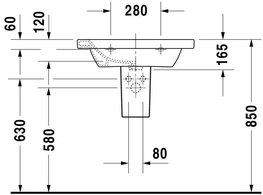 Wandwaschtisch „DuraStyle“, mit Überlauf, Hahnlochposition mittig  Wandwaschtisch „DuraStyle“, mit Überlauf, Hahnlochposition mittig