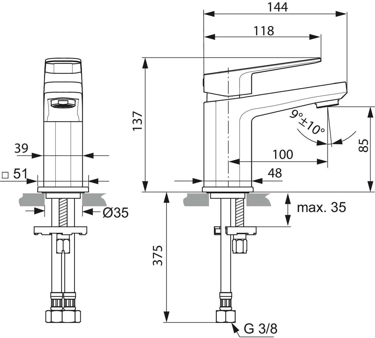 Waschtischarmatur Tonic II, 5 l/min., Piccolo, ohne Ablaufgarnitur, Ausladung 100mm, Chrom Waschtischarmatur Tonic II, 5 l/min., Piccolo, ohne Ablaufgarnitur, Ausladung 100mm, Chrom