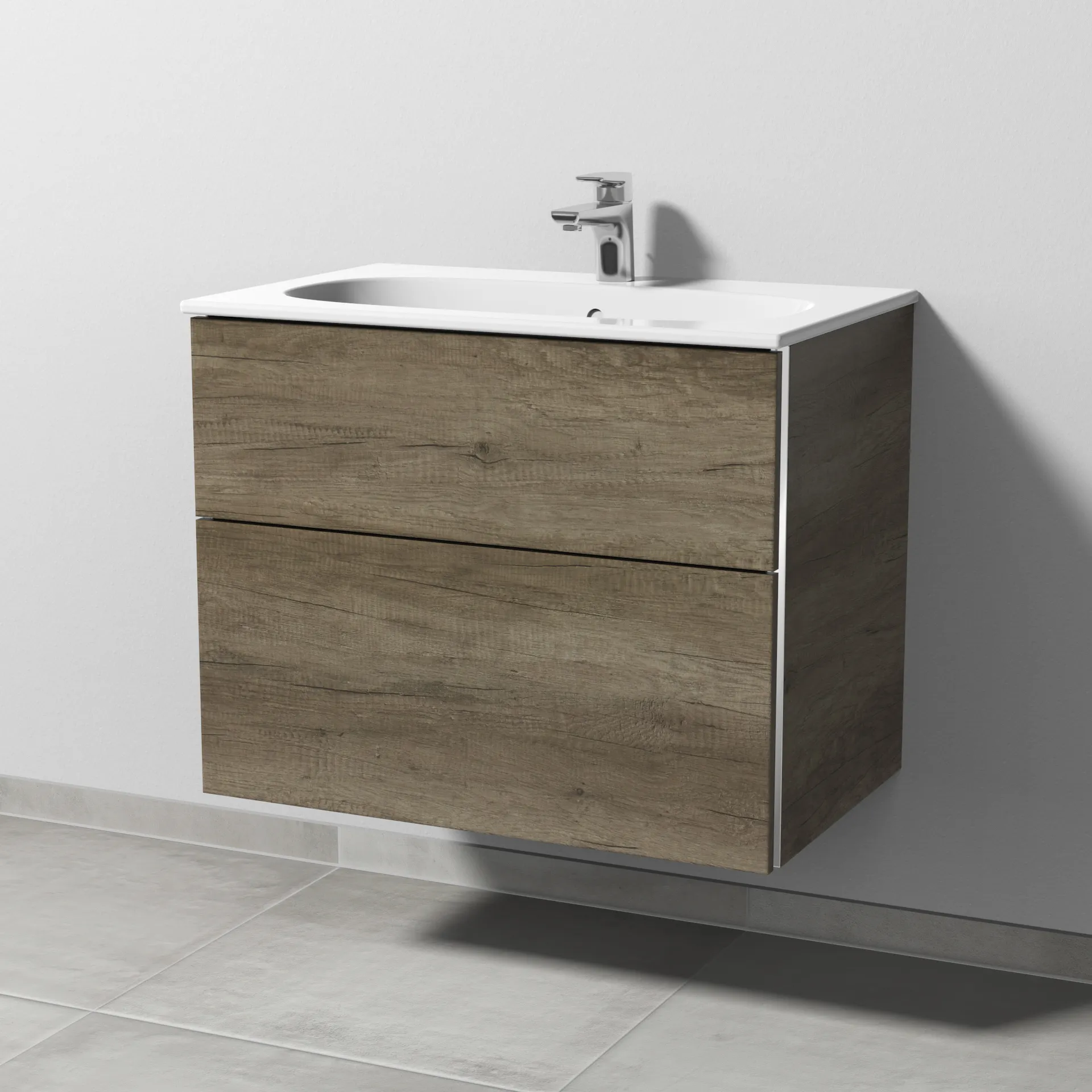 Sanipa Waschtischunterschrank „3way“ passend zu Keramik-Waschtische Acanto Slim von Geberit 730 × 582 × 467 mm in Eiche Nebraska