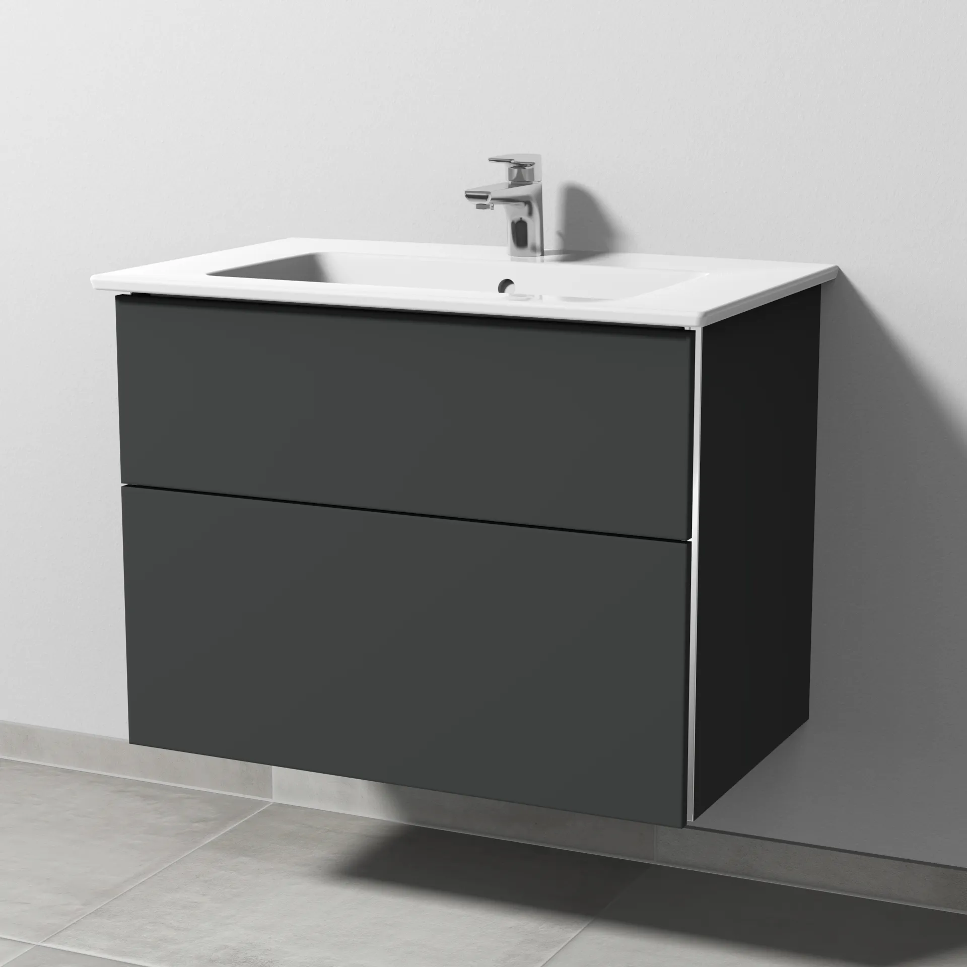 Sanipa Keramik-Waschtisch-Waschtischunterschrank mit Waschtischunterschrank „3way“ 755 × 591 × 477 mm in Graphit (matt), mit Hahnlochbohrung, Becken
