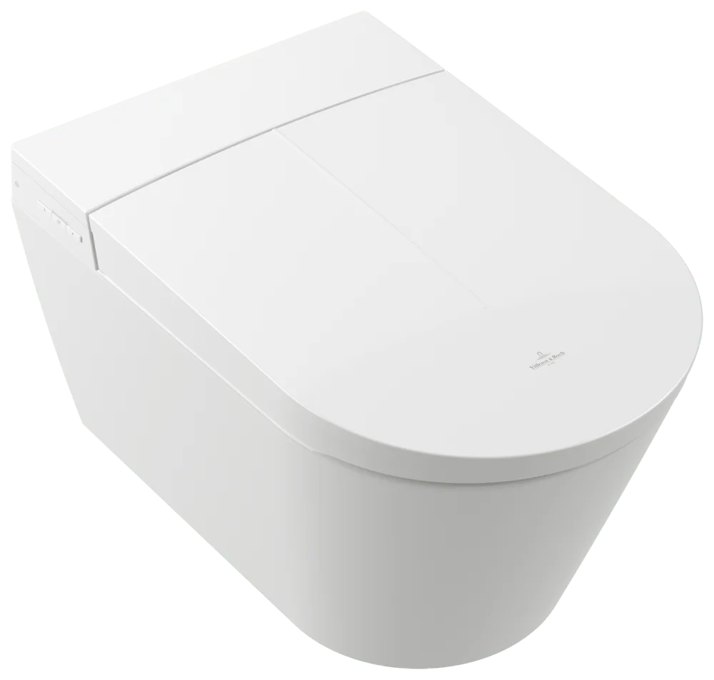 Villeroy & Boch Dusch-WC Tivo, Weißen Alpin, oval, spülrandlos, 400 x 609 x 430 mm, mit Sitzheizung, Warmwasserzufuhr, Geruchsabsaugung und InvisibleJet-Technologie