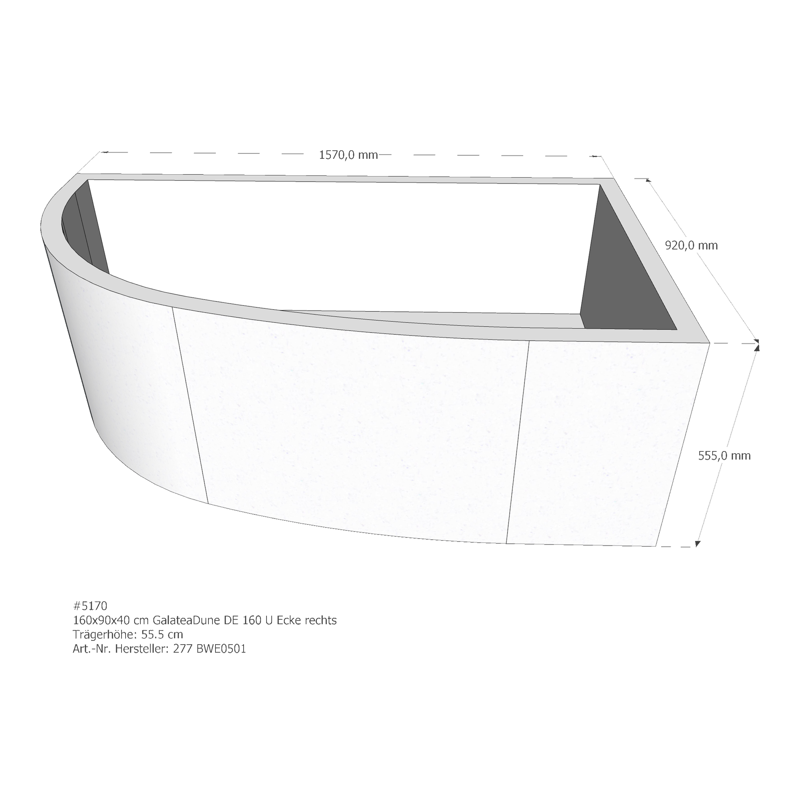 Badewannenträger für Galatea Dune DE 160 U rechts rechts 160 × 90 × 40 cm