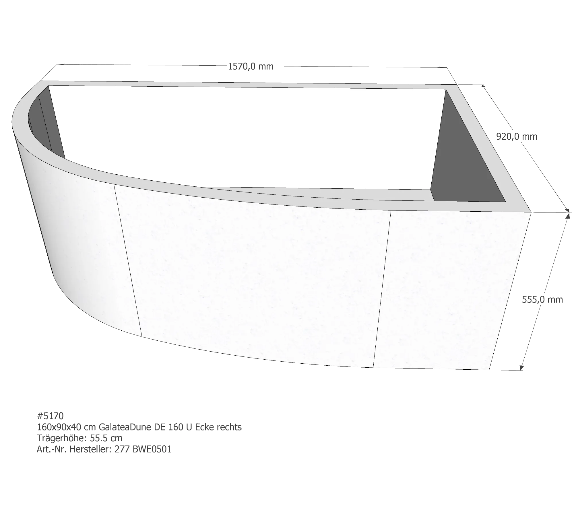 Badewannenträger für Galatea Dune DE 160 U rechts rechts 160 × 90 × 40 cm Badewannenträger für Galatea Dune DE 160 U rechts rechts 160 × 90 × 40 cm