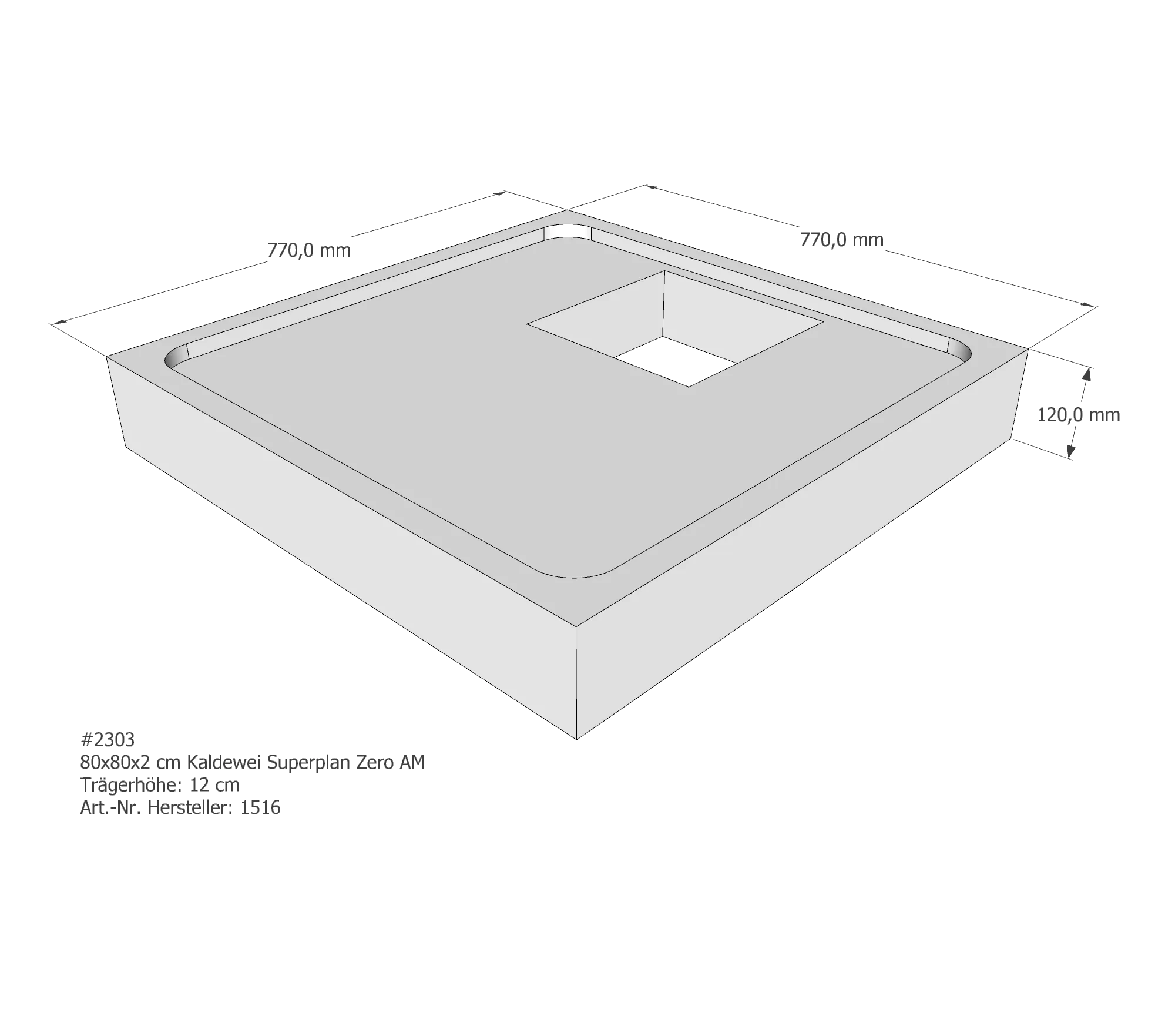 Duschwannenträger für Kaldewei Superplan Zero 80 × 80 × 2 cm Breite: 80 cm / Länge: 80 cm