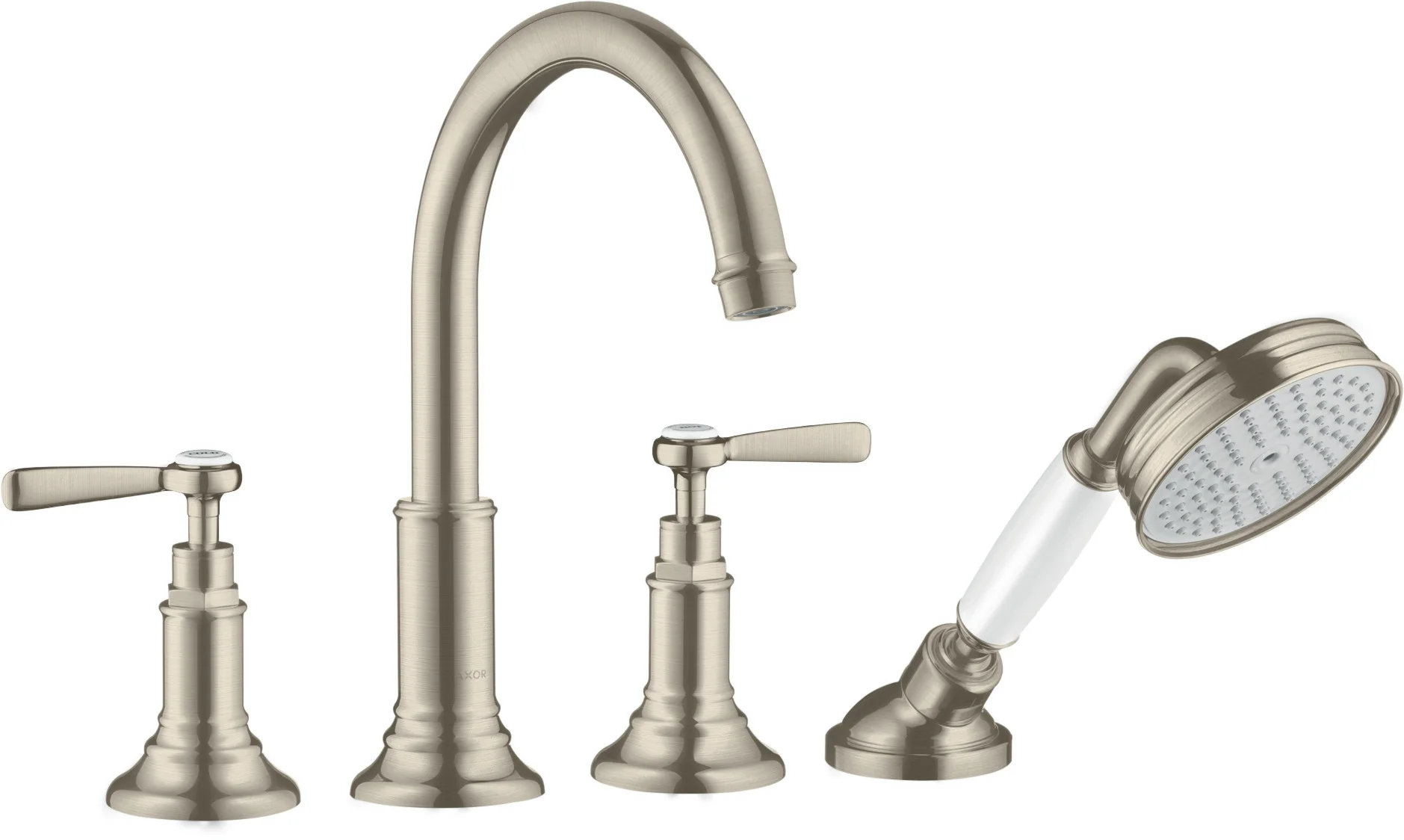 Hansgrohe AXOR Montreux 4-Loch Wannenrandarmatur mit Hebelgriffen, Brushed Nickel, Ausladung 196 mm