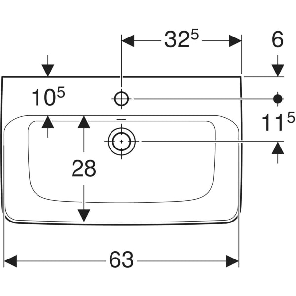 Wandwaschtisch „Renova Compact“, rechteckig, mit Überlauf 65 × 40 cm in weiß alpin