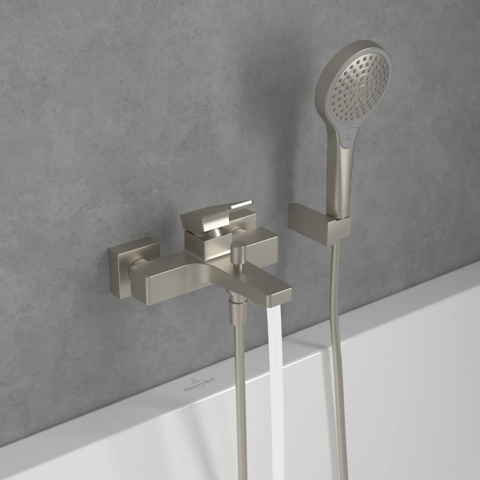 Einhand-Wannenarmatur „Architectura Square“ Ausladung 145 mm in Brushed Nickel Matt Einhand-Wannenarmatur „Architectura Square“ Ausladung 145 mm in Brushed Nickel Matt