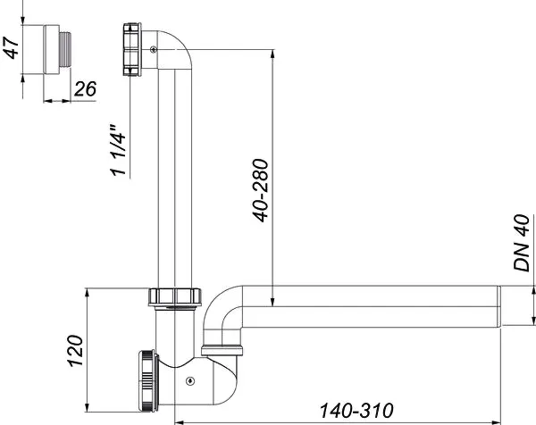Kondensat-Siphon 136, 1 1/4″ x DN 40 Kondensat-Siphon 136, 1 1/4″ x DN 40