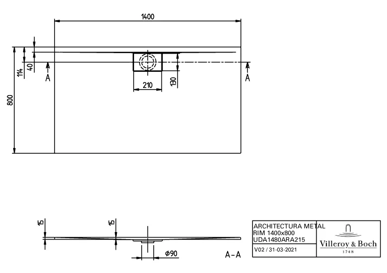 Villeroy & Boch rechteck Duschwanne „Architectura MetalRim“ 140 × 80 cm mit Antirutsch (VILBOgrip), in Weiß Alpin Villeroy & Boch rechteck Duschwanne „Architectura MetalRim“ 140 × 80 cm mit Antirutsch (VILBOgrip), in Weiß Alpin