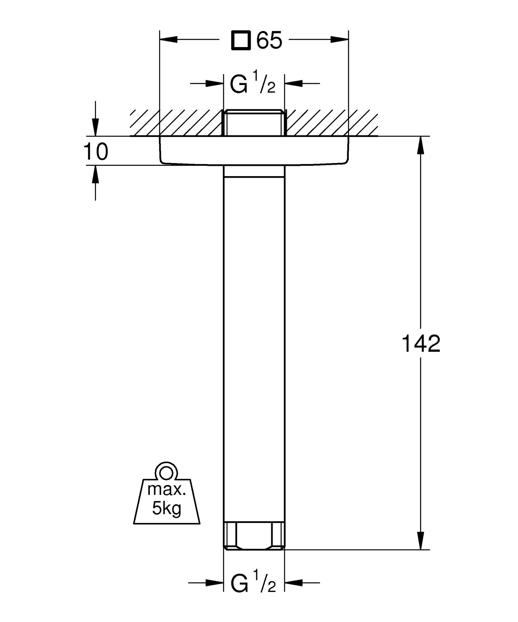 Grohe Rainshower Deckenauslass 27485, Länge 142 mm, chrom Grohe Rainshower Deckenauslass 27485, Länge 142 mm, chrom
