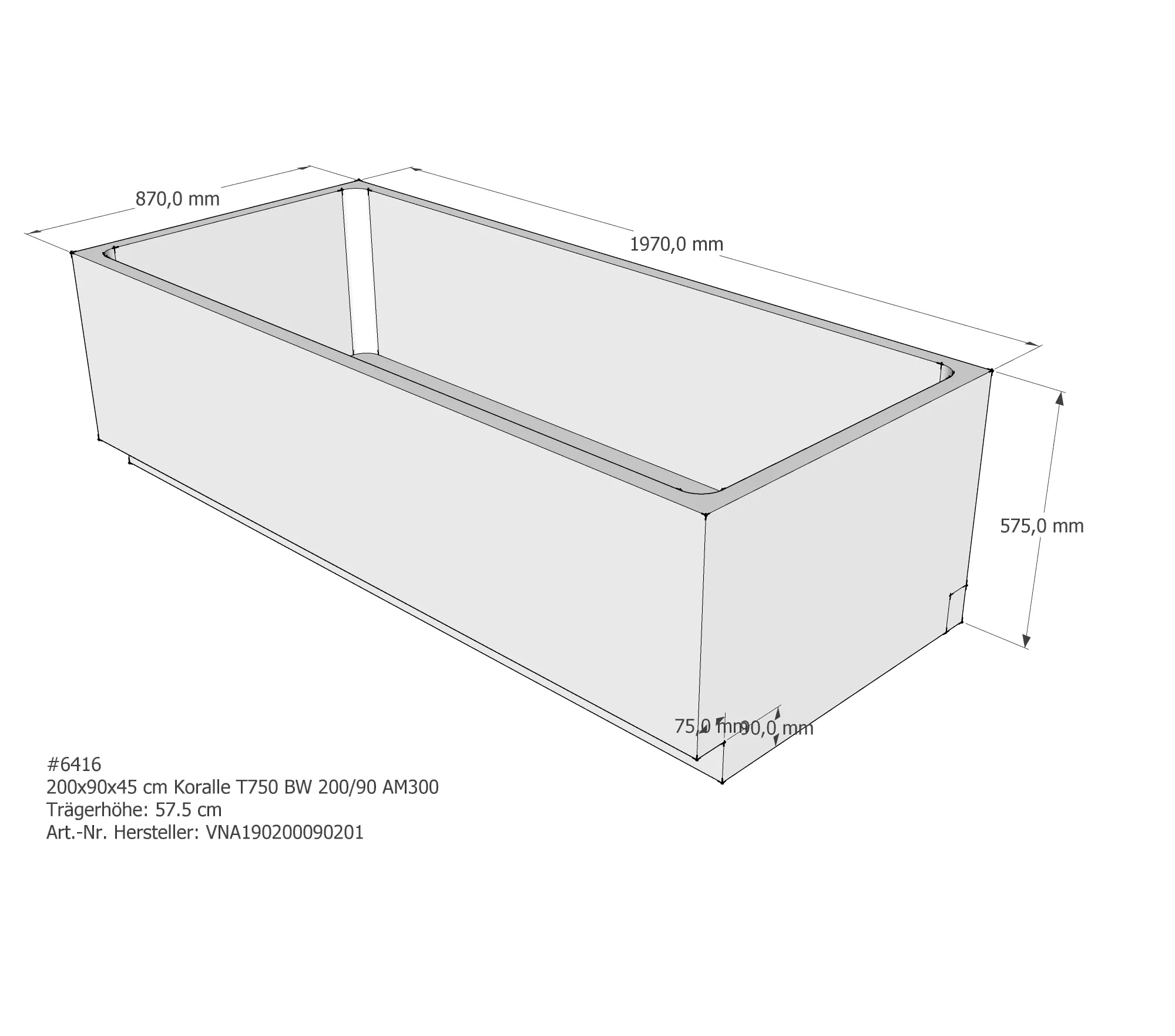 Badewannenträger für Koralle T750 BW 200/90 200 × 90 × 45 cm Badewannenträger für Koralle T750 BW 200/90 200 × 90 × 45 cm