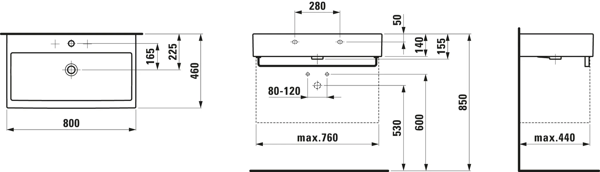 Waschtisch LIVING CITY 460x800x155 1 Hahnloch mit Überlauf weiß Waschtisch LIVING CITY 460x800x155 1 Hahnloch mit Überlauf weiß