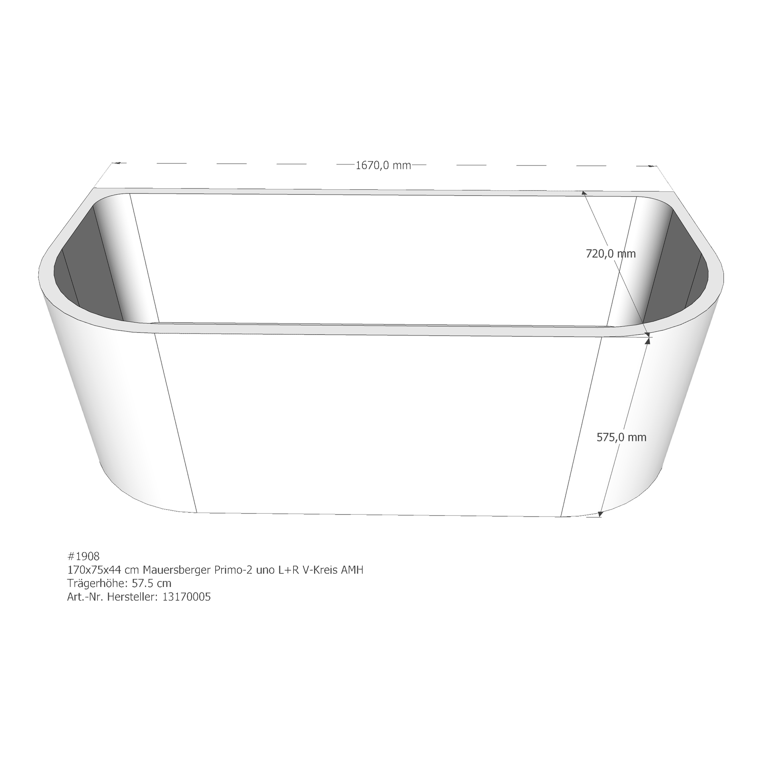 Badewannenträger für Mauersberger Primo 2 links+rechts uno links 170 × 75 × 44,5 cm Badewannenträger für Mauersberger Primo 2 links+rechts uno links 170 × 75 × 44,5 cm