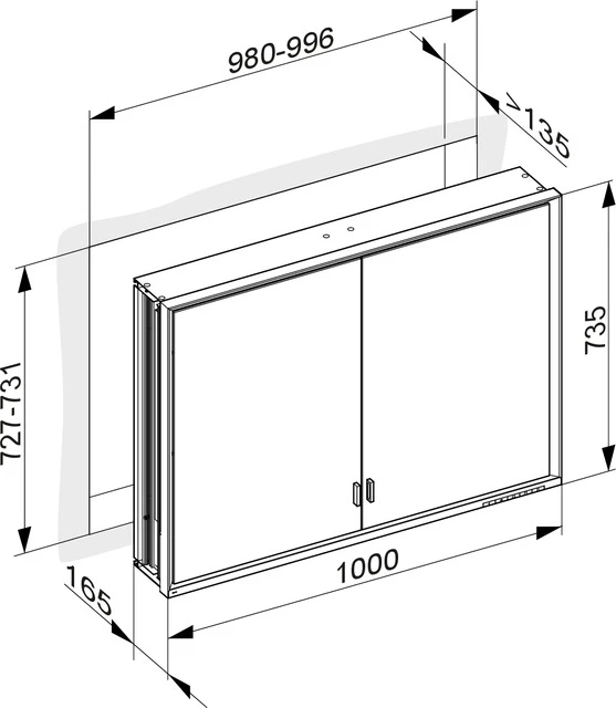 Royal Lumos 14314172301 Spiegelschrank Royal Lumos Wandeinbau, lange Türen 1000 × 735 × 165 mm silber-eloxiert