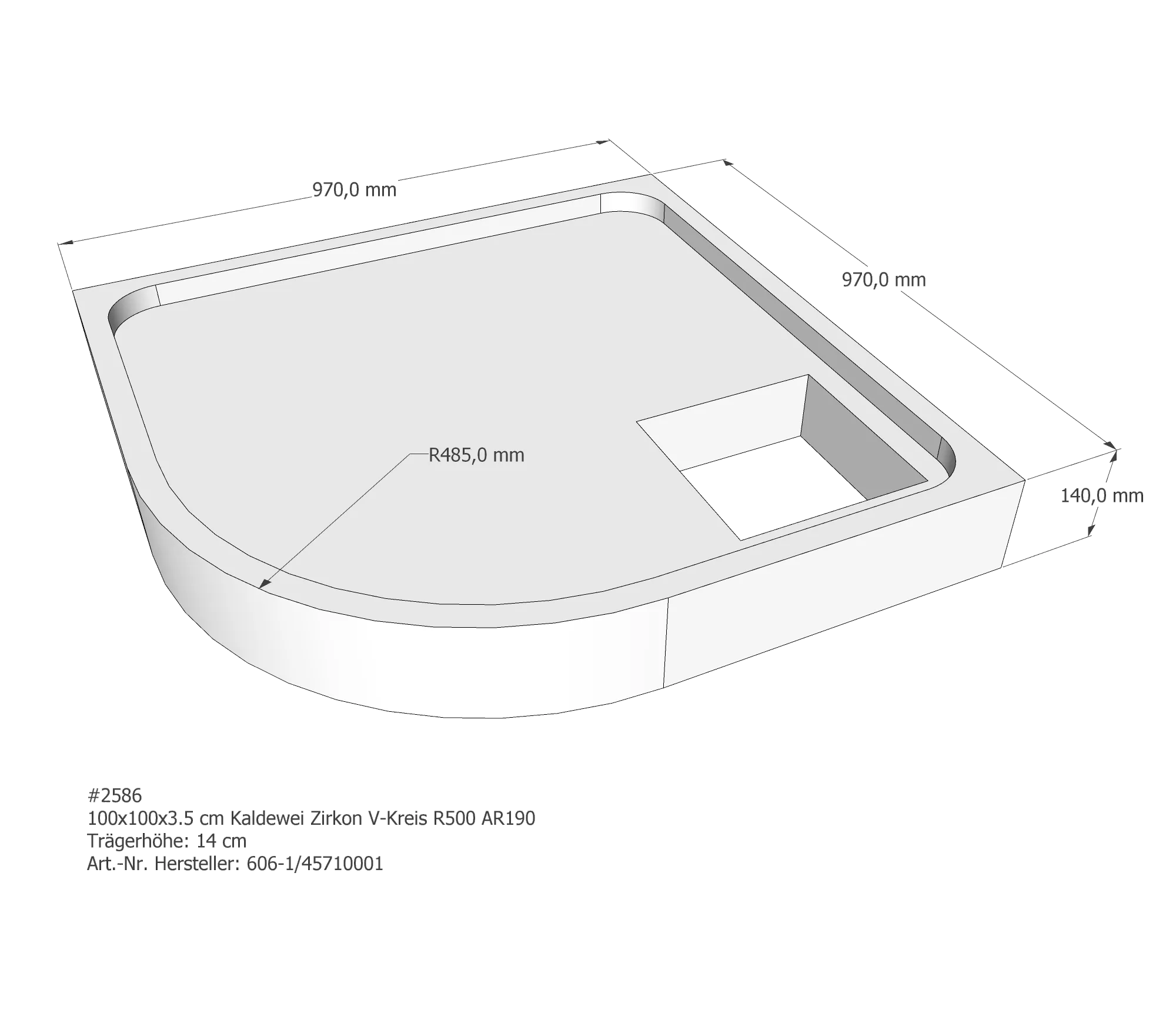 Duschwannenträger für Kaldewei Zirkon 100 × 100 × 3,5 cm Breite: 100 cm / Länge: 100 cm
