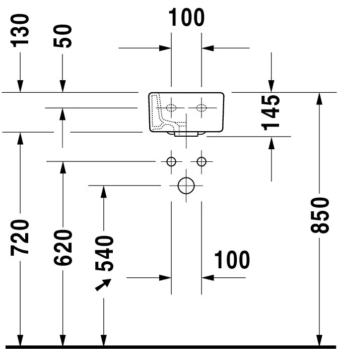 Wandwaschtisch „Vero“, mit Überlauf, Hahnlochposition mittig Wandwaschtisch „Vero“, mit Überlauf, Hahnlochposition mittig