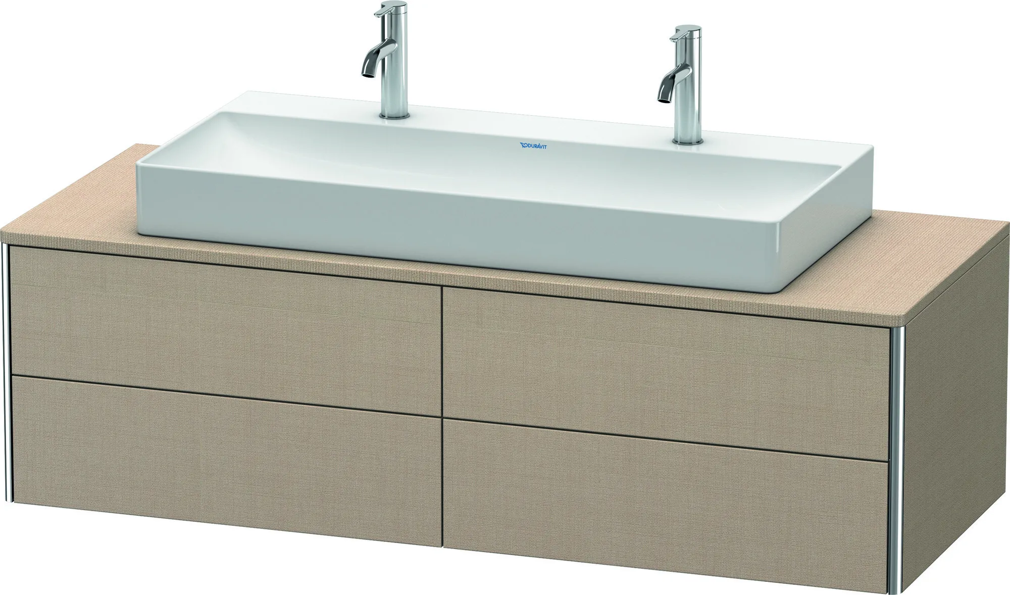 Duravit Waschtischunterschrank wandhängend „XSquare“ 140 × 40 × 54,8 cm Leinen Becken: mittig / Front- & Korpusfarbe: Leinen / Größe: 140 × 54,8 × 40 cm / Oberfläche: Dekor / Profile: Chrom / Schubladen: 4