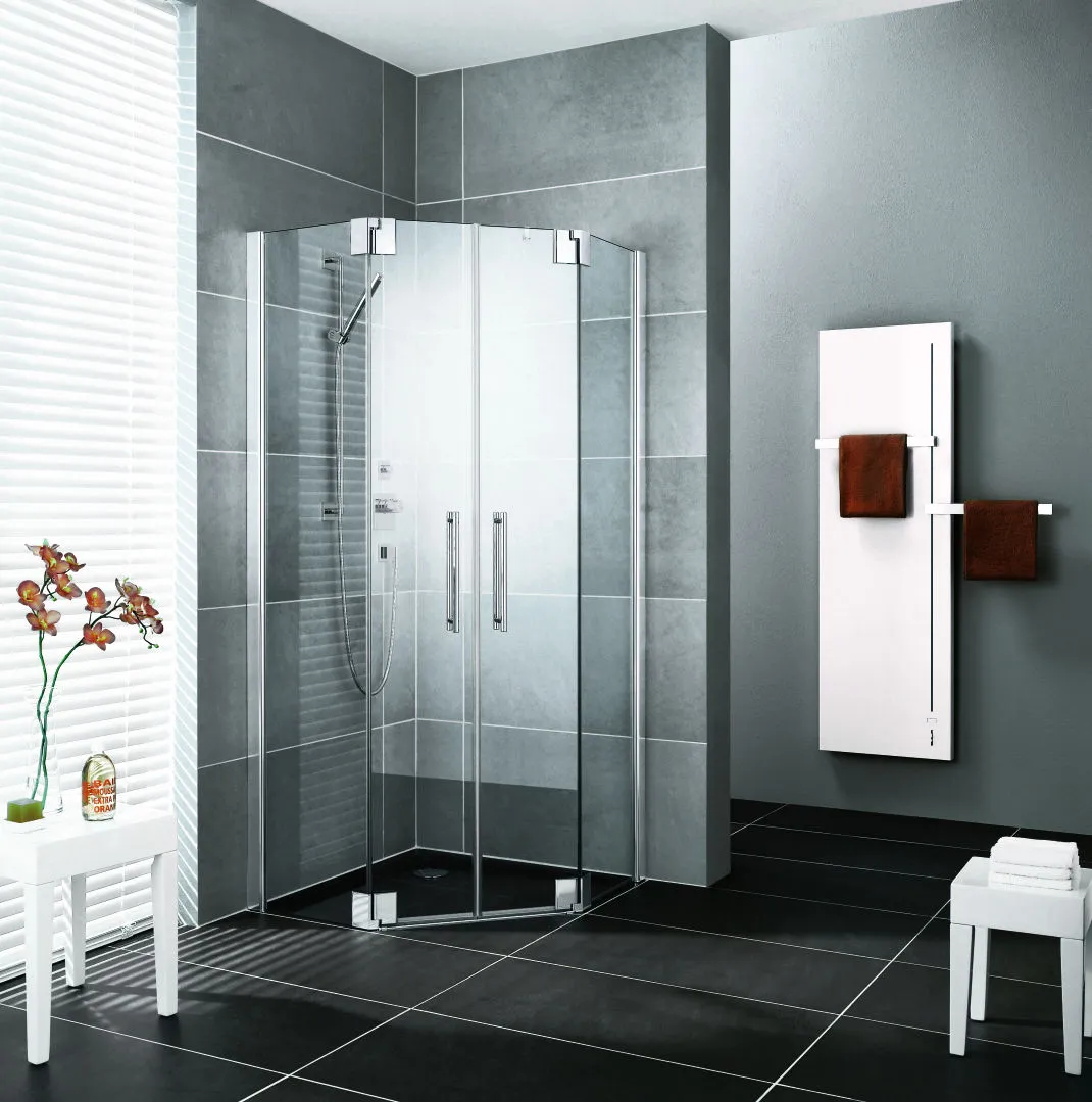 Kermi Duschdesign Fünfeck-Duschkabine mit Pendeltüren mit Festfeldern für ungleichschenklige Wannen „PASA XP“ Glas Klar, Profile Silber Mattglanz, BV: 720 - 870 mm GAK: 705 - 735 mm WE: 730 - 760/880 - 910 mm H: 1850 mm Kermi Duschdesign Fünfeck-Duschkabine mit Pendeltüren mit Festfeldern für ungleichschenklige Wannen „PASA XP“ Glas Klar, Profile Silber Mattglanz, BV: 720 - 870 mm GAK: 705 - 735 mm WE: 730 - 760/880 - 910 mm H: 1850 mm