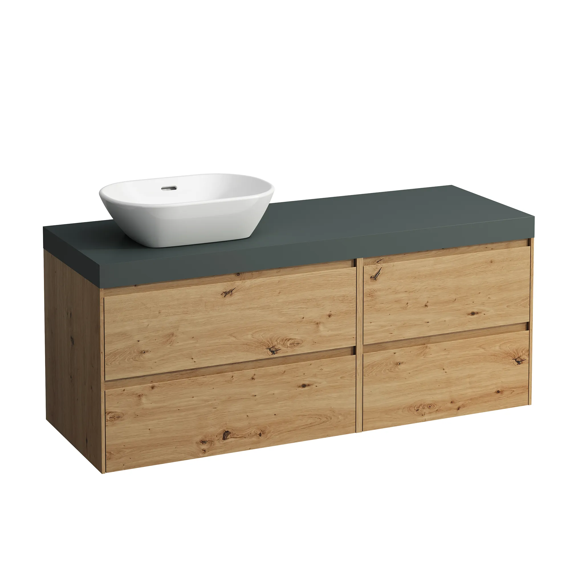 Waschtischunterbau+Waschtischplatte (MODULAR SYSTEM) LANI 495x1370x580 mit Ausschnitt links Abdeckplatte 65 mm (Farbe: .266 verkehrsgrau), mit 4