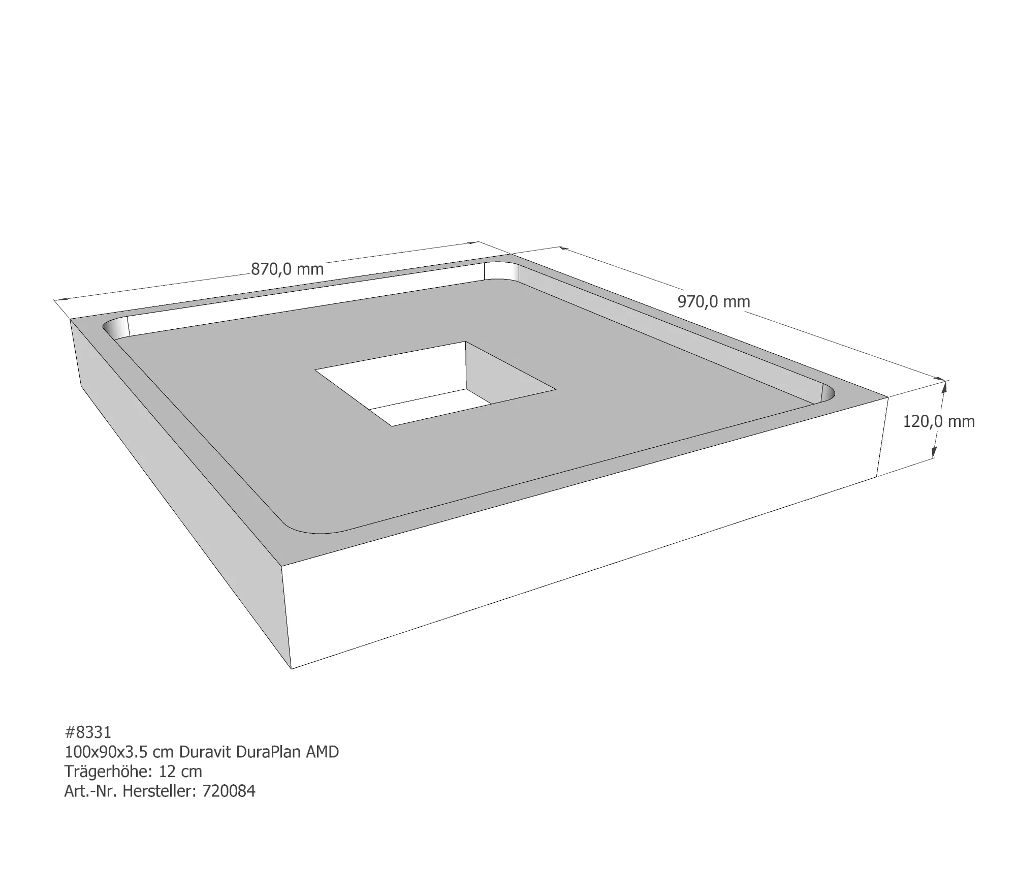 Duschwannenträger passend für Duravit DuraPlan 100 × 90 × 3,5 cm