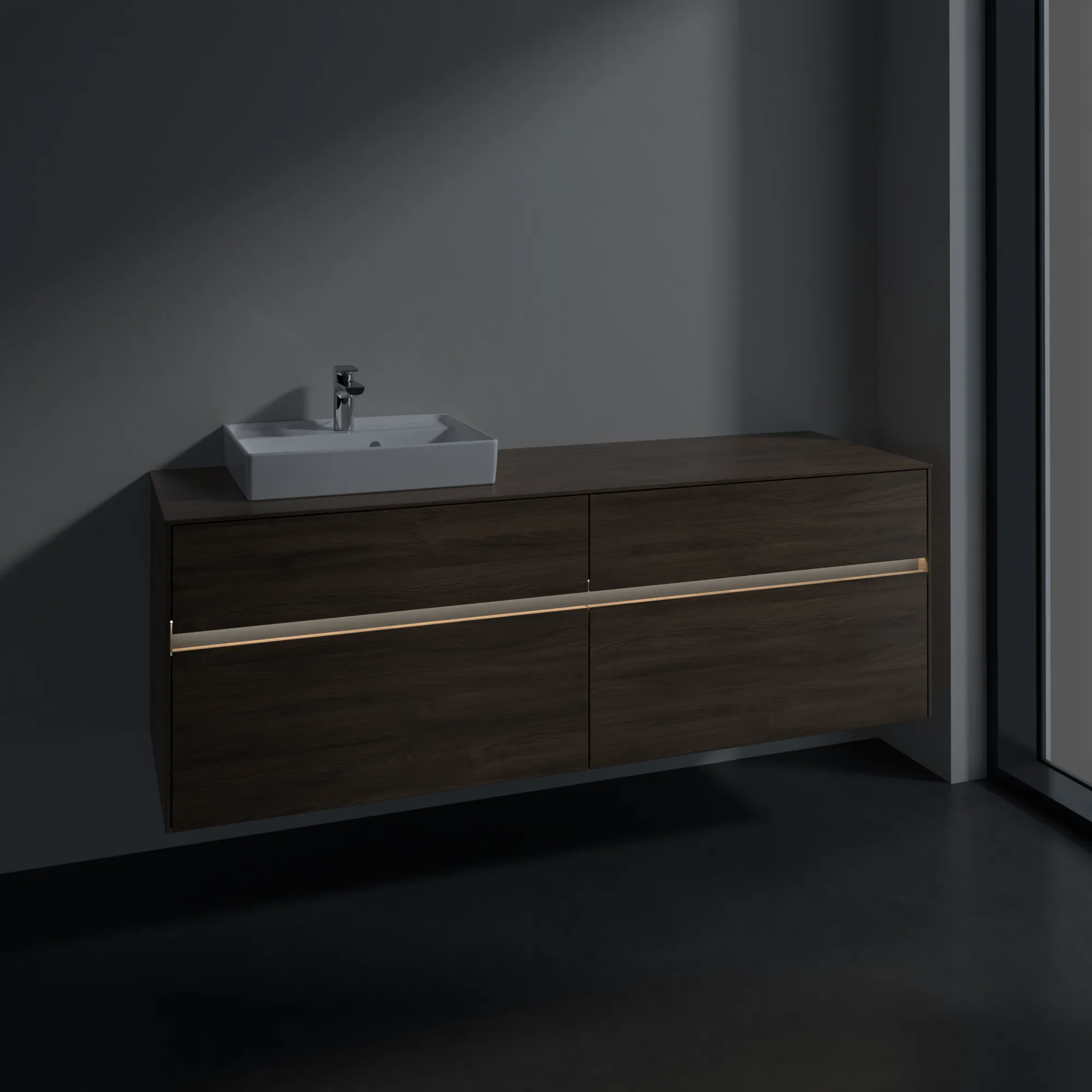 Villeroy & Boch Waschbeckenunterschrank Collaro Arizona Oak, 1.600 x 548 x 500 mm, mit Beleuchtung und SoftClosing Villeroy & Boch Waschbeckenunterschrank Collaro Arizona Oak, 1.600 x 548 x 500 mm, mit Beleuchtung und SoftClosing