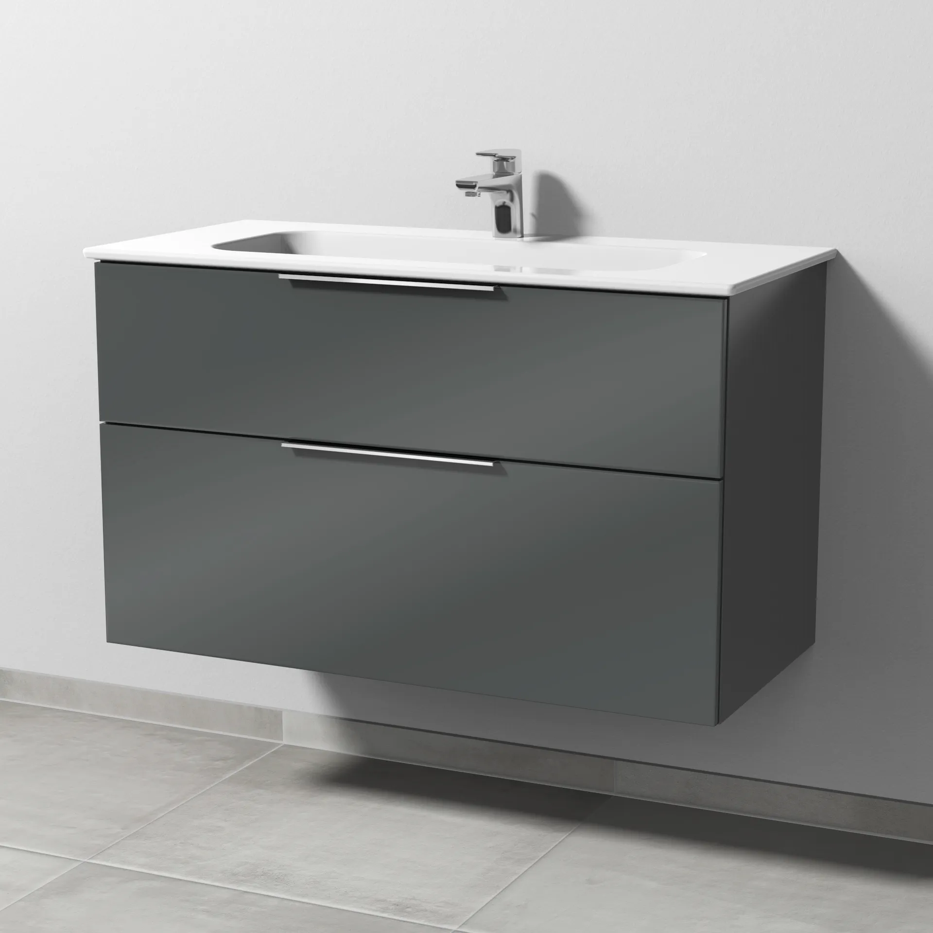 Sanipa Keramik-Waschtisch-Set mit Waschtischunterschrank „3way“ 97 × 46 × 58,2 cm in Anthrazit (glanz), mittig