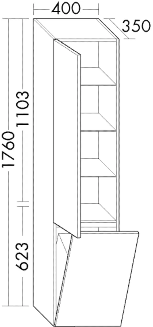 Hochschrank, 1 Tür;1 Wäschekippe;3 Glaseinlegeböden, Tiefe: 350 mm, Breite: 400 mm, Höhe: 1760 mm Hochschrank, 1 Tür;1 Wäschekippe;3 Glaseinlegeböden, Tiefe: 350 mm, Breite: 400 mm, Höhe: 1760 mm