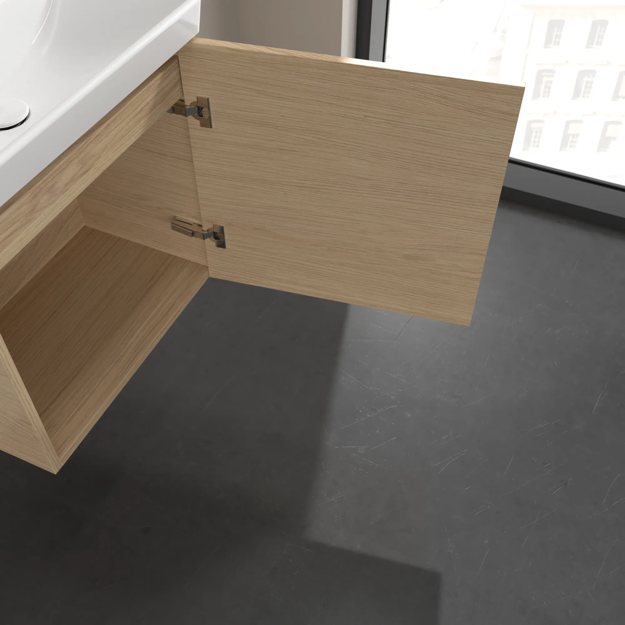Villeroy & Boch Waschtischunterschrank mit Tür „Avento“ für Schrankwaschtisch 530 × 514 × 352 mm Nordic Oak, Anschlag rechts, Soft Closing, 1 Tür