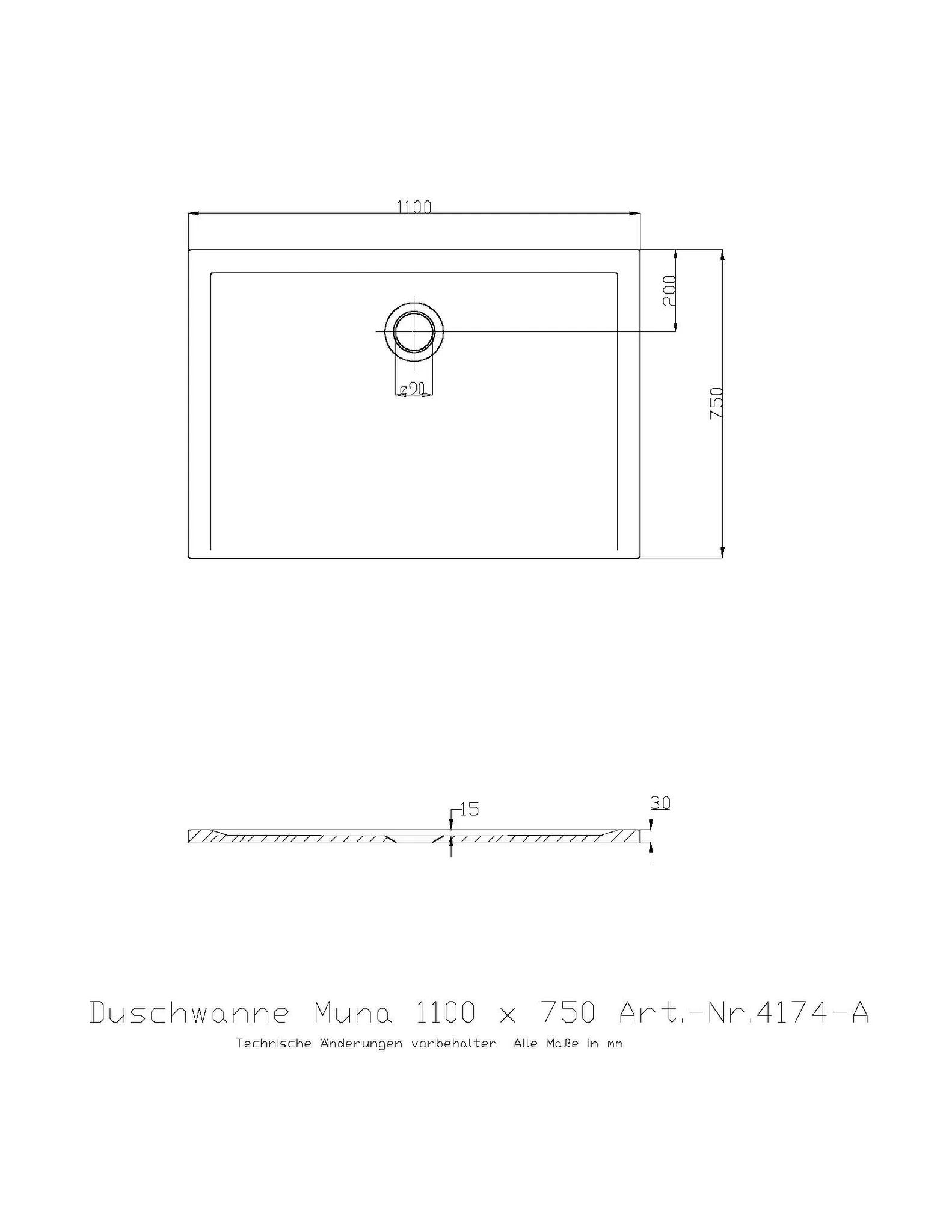 Hoesch Muna Duschwanne Mineralguss Solique, 1100x750x30, Weiß Hoesch Muna Duschwanne Mineralguss Solique, 1100x750x30, Weiß