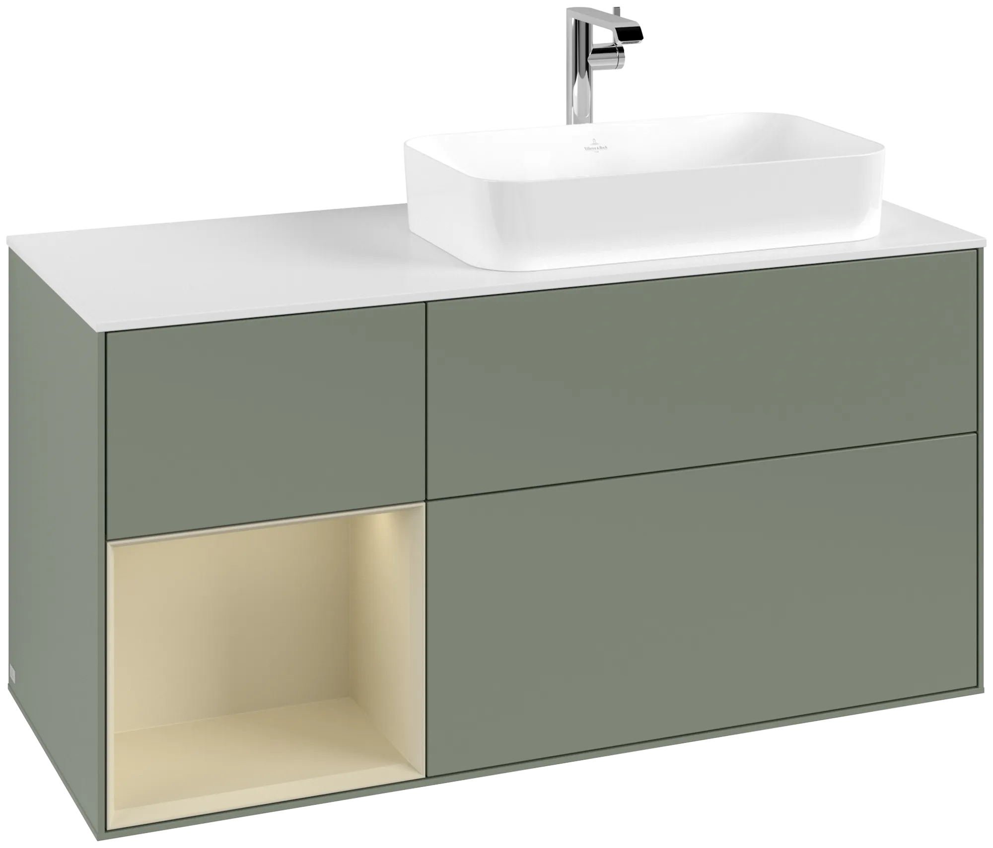 Villeroy & Boch Finion Waschbeckenunterschrank G27 1200x603x501mm Olive Matt Lacquer / Silk Grey Matt Lacquer / Glass White Matt