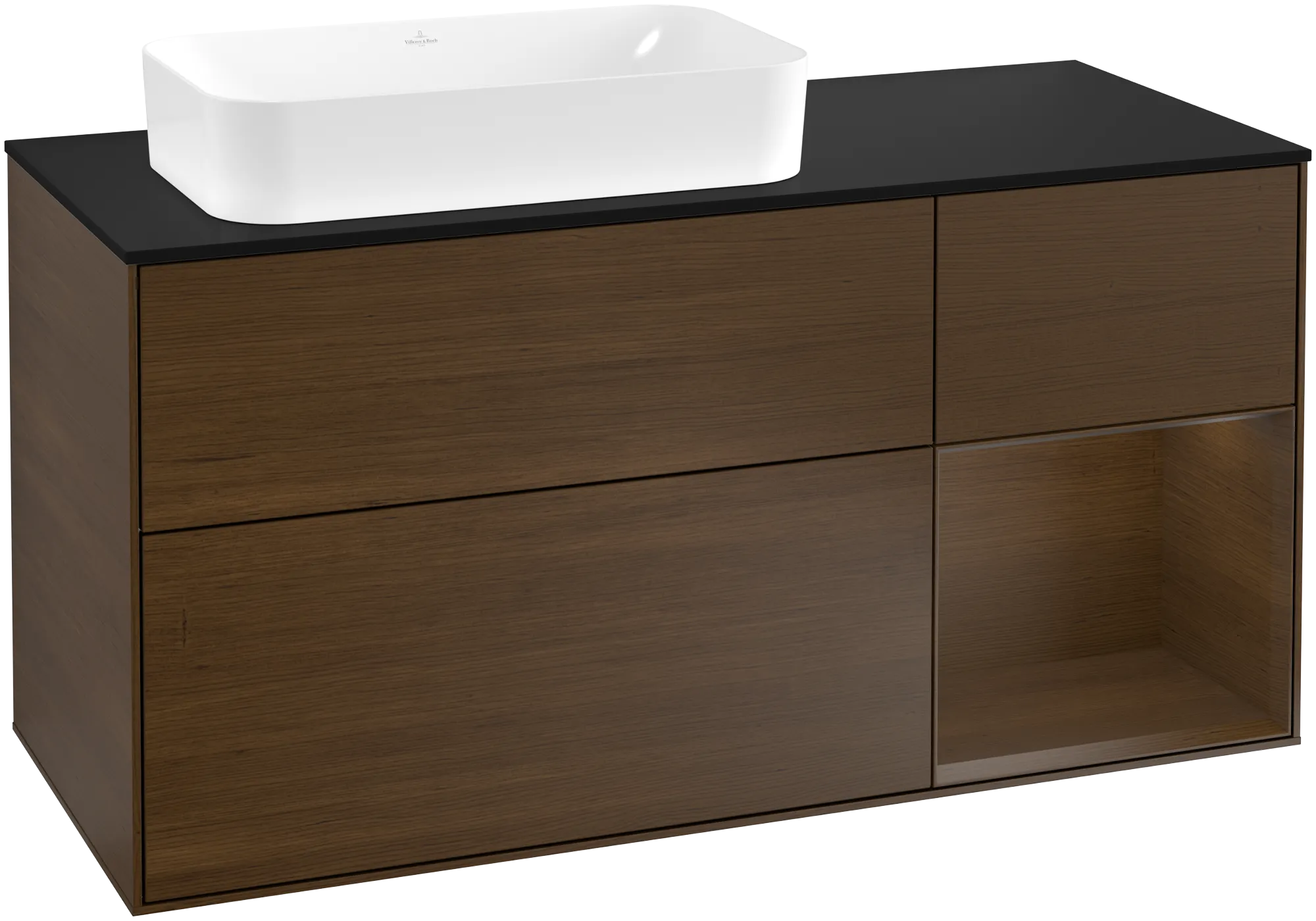 Villeroy & Boch Finion Waschbeckenunterschrank G28 1200x603x501mm Walnut Veneer / Glass Black Matt