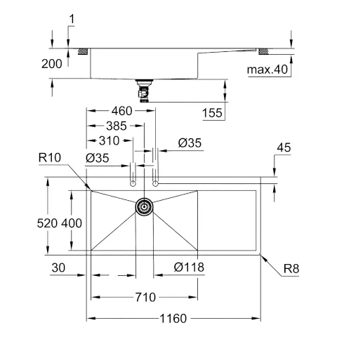 Grohe K1000 Edelstahlspüle mit Abtropffläche Grohe K1000 Edelstahlspüle mit Abtropffläche
