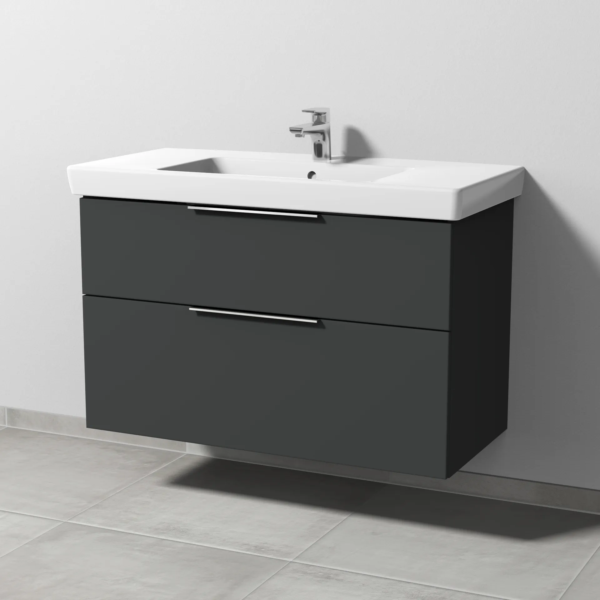 Sanipa Waschtischunterschrank „3way“ passend zu Keramik-Waschtische Subway 2.0 von Villeroy & Boch 950 × 593 × 447 mm in Graphit (matt), Becken mittig
