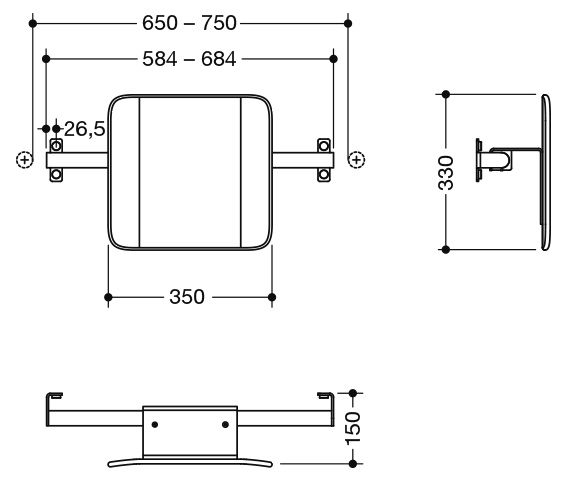 HEWI Rückenstütze „System 900“ 15,6 cm in Signalweiß