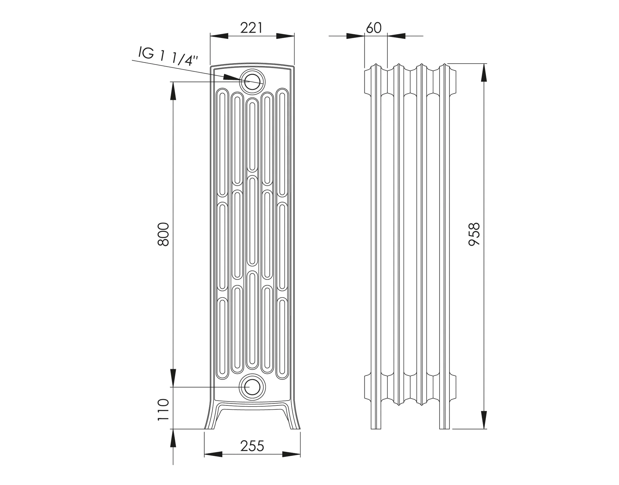 ASW Gussradiator 1 Glied Nabenabstand 800 mm „Stockholm“ 6 × 95,8 × 22,1 cm