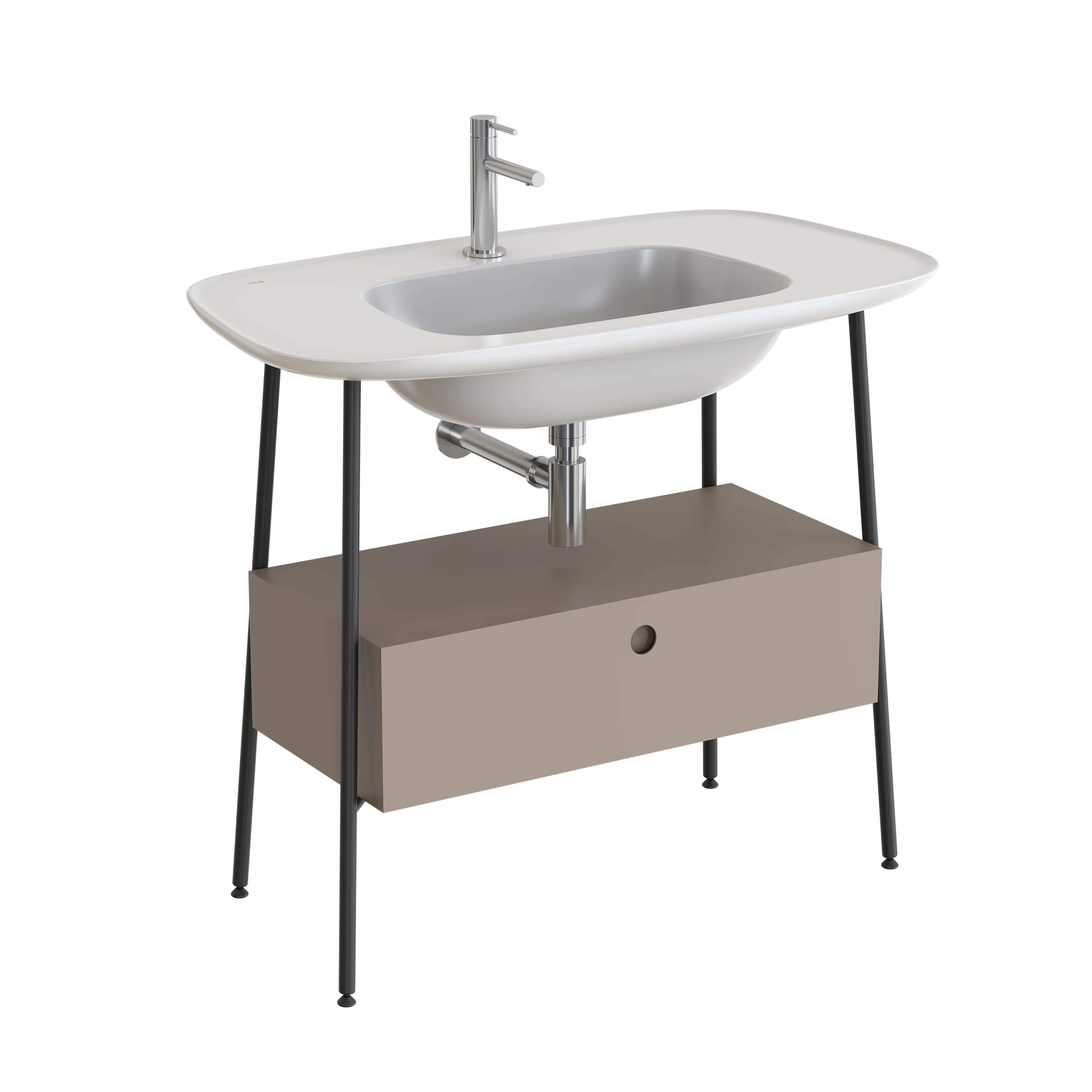 Plural Set 100 cm Waschtischunterbau mit 1 Vollauszug und Möbelwaschtisch Taupe Matt/Weiß Hochglanz