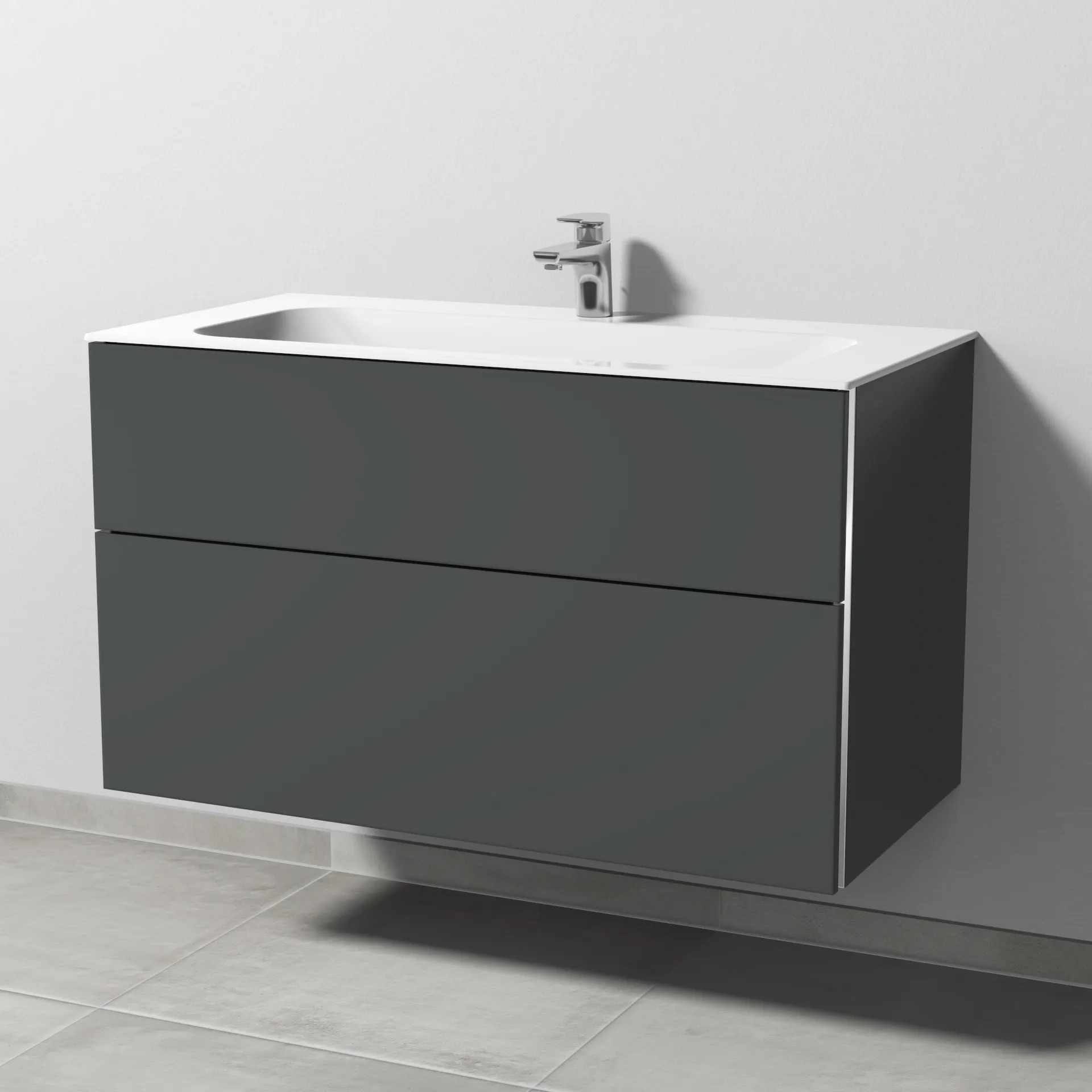 Sanipa Keramik-Waschtisch-Waschtischunterschrank mit Waschtischunterschrank „3way“ 990 × 582 × 497 mm in Anthrazit (matt), mit Hahnlochbohrung, Becken mittig Sanipa Keramik-Waschtisch-Waschtischunterschrank mit Waschtischunterschrank „3way“ 990 × 582 × 497 mm in Anthrazit (matt), mit Hahnlochbohrung, Becken mittig