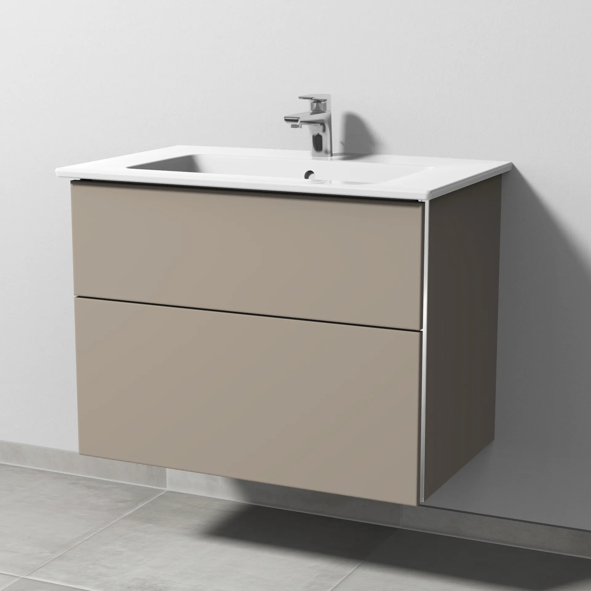 Sanipa Waschtischunterschrank „3way“ 755 × 591 × 478 mm in Sandgrau (matt), Becken mittig Sanipa Waschtischunterschrank „3way“ 755 × 591 × 478 mm in Sandgrau (matt), Becken mittig