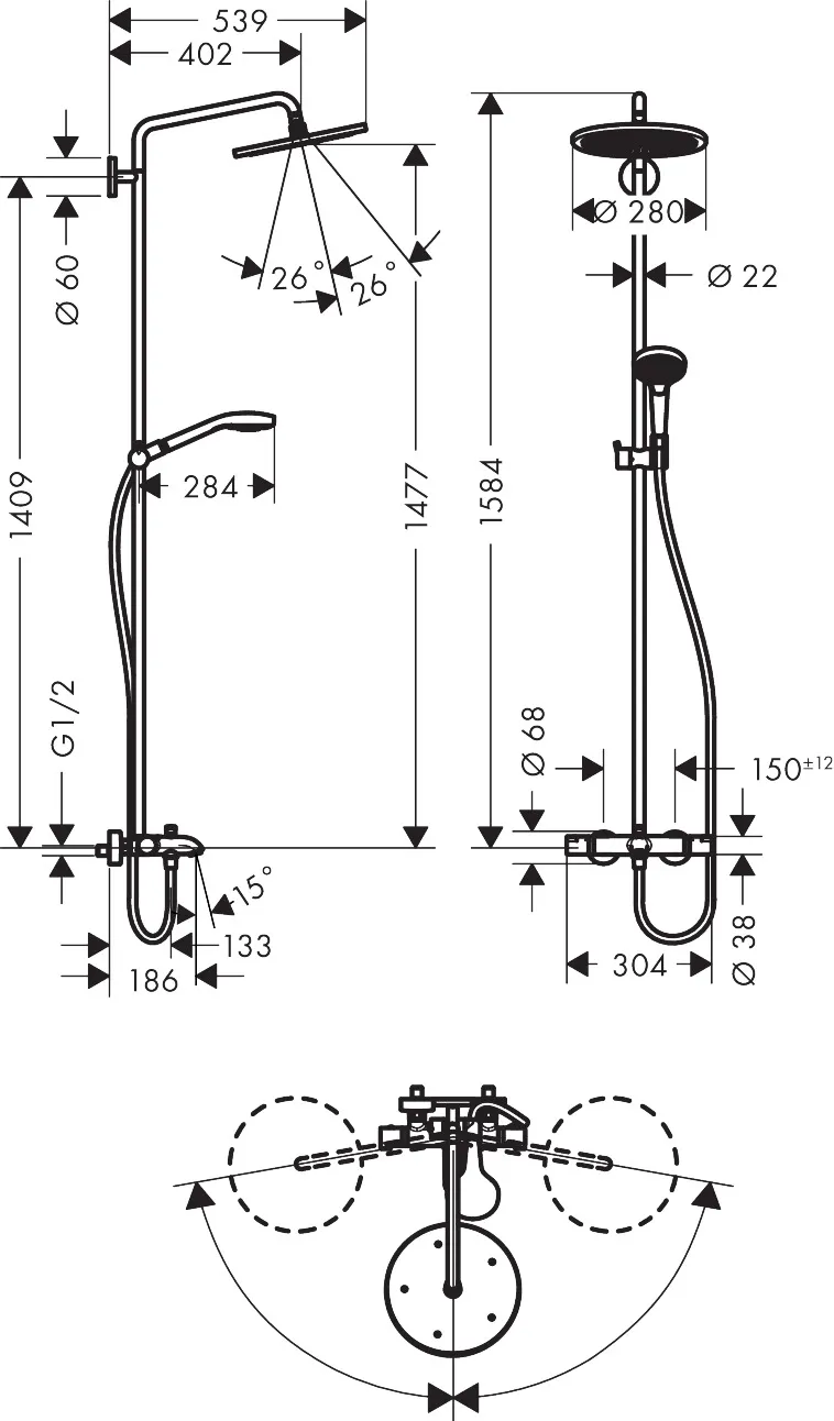 Showerpipe Croma Select S 280 Wanne chrom Showerpipe Croma Select S 280 Wanne chrom