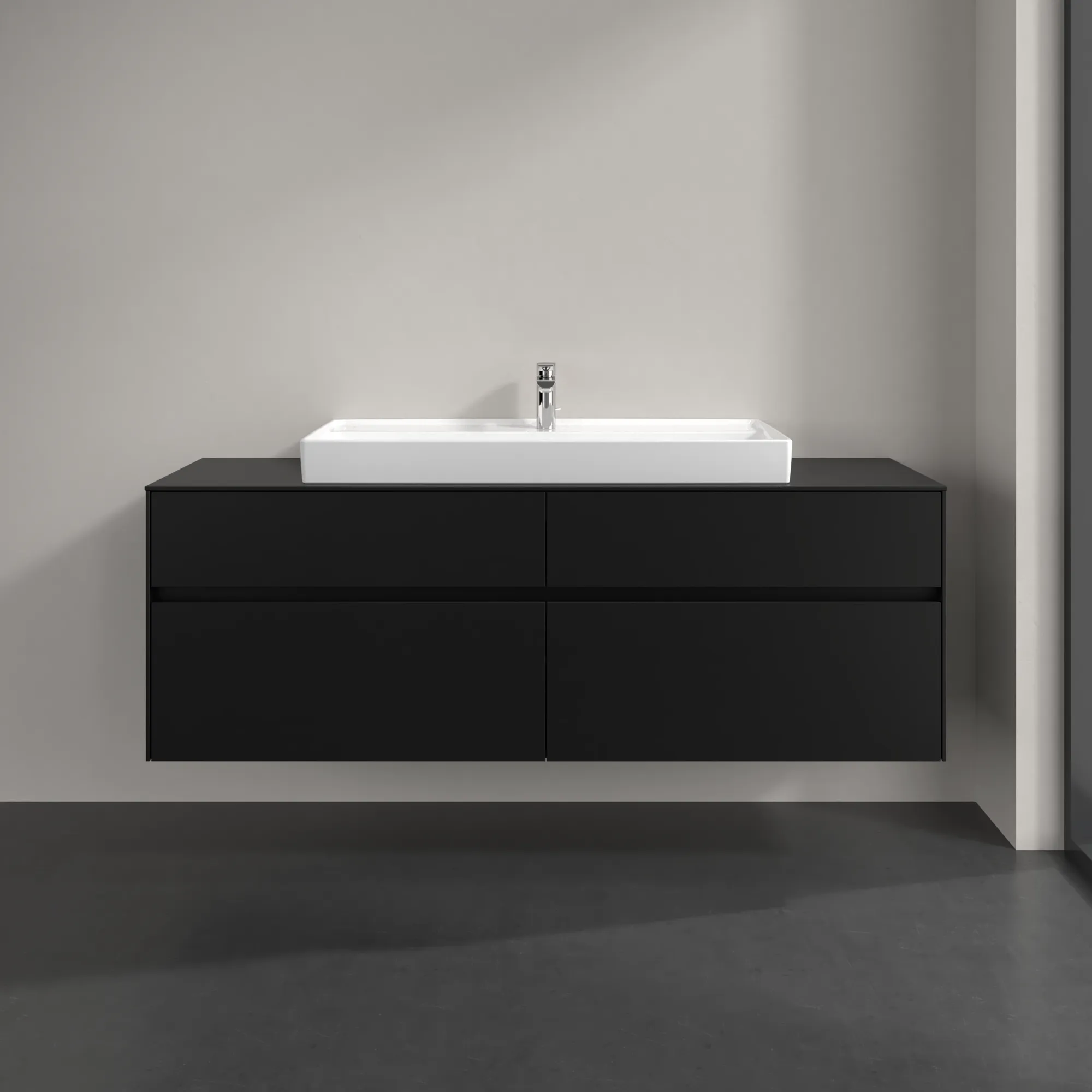 Villeroy & Boch Waschtischunterschrank „Collaro“ 1600 × 548 × 500 mm Volcano Black, mit Beleuchtung, für Becken mittig