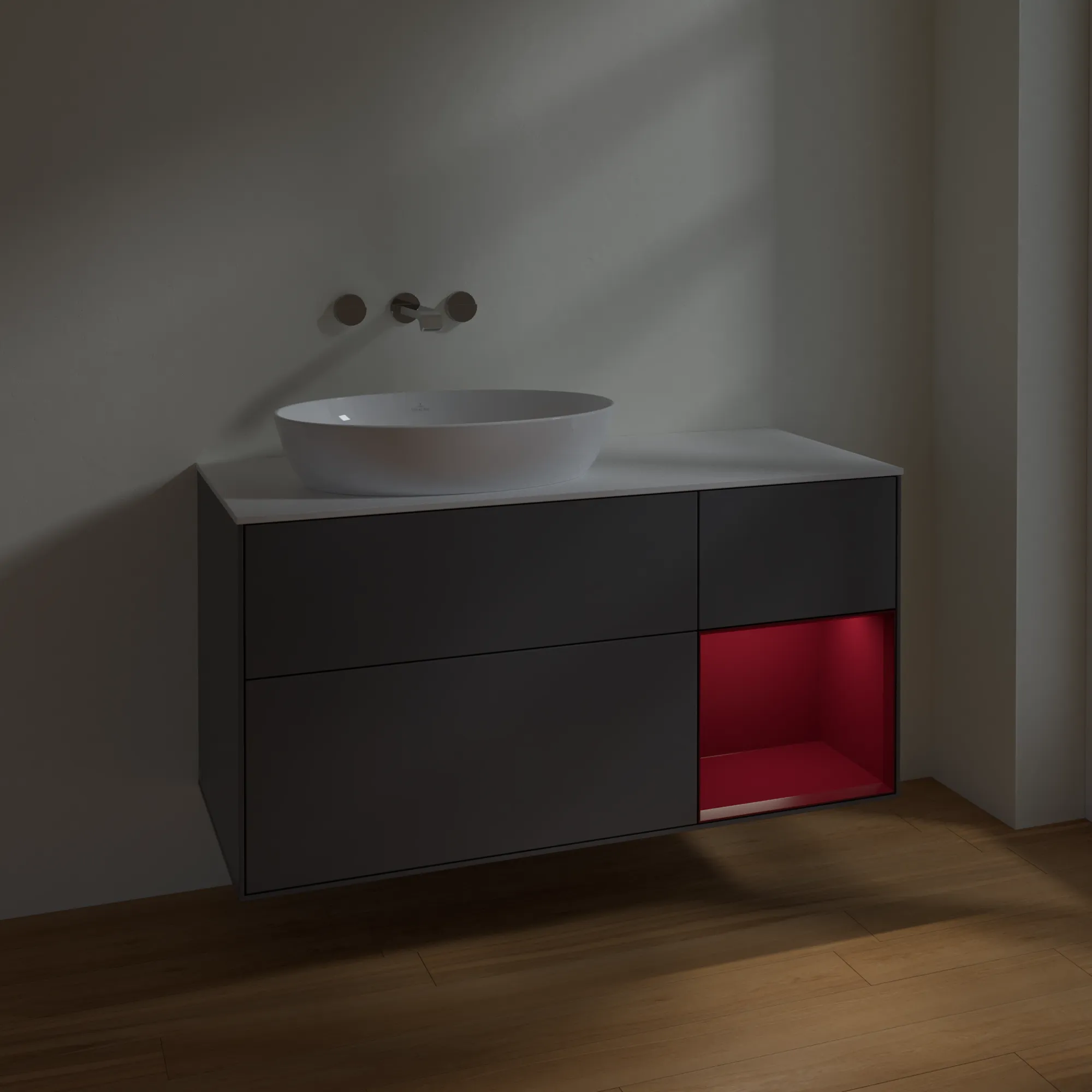 Villeroy & Boch Waschtischunterschrank „Finion“ für Schrankwaschtisch 1200 × 603 × 501 mm Anthracite Matt Lacquer, für Becken links, ohne Hahnlochbohrung