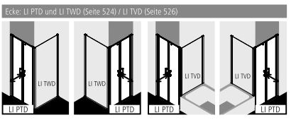 Duschtür Pendeltür für Nische und Ecke „LIGA“ Glas Klar, Profile Silber Mattglanz, BV: 1190 - 1240 mm GAK: 1180 - 1230 mm WE: 1200 - 1250 mm H: 2000 mm