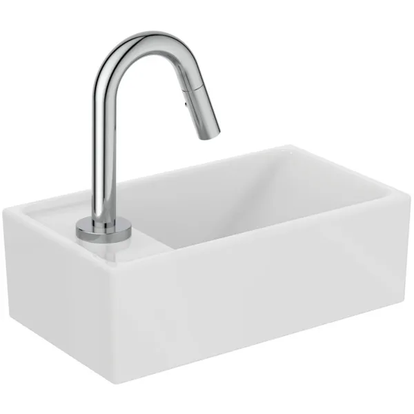 Ideal Standard i.life S Waschtisch-Paket, Handwaschbecken mit Standventil, weiß (Alpin), Chrom, Maße: 370x210x120 mm, DN 15, Luftsprudler, Caché, für Stockschrauben Ideal Standard i.life S Waschtisch-Paket, Handwaschbecken mit Standventil, weiß (Alpin), Chrom, Maße: 370x210x120 mm, DN 15, Luftsprudler, Caché, für Stockschrauben
