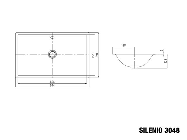 Unterbauwaschtisch „Silenio“ 93,4 × 39,1 cm, ohne Hahnlochbohrung in cool grey 30