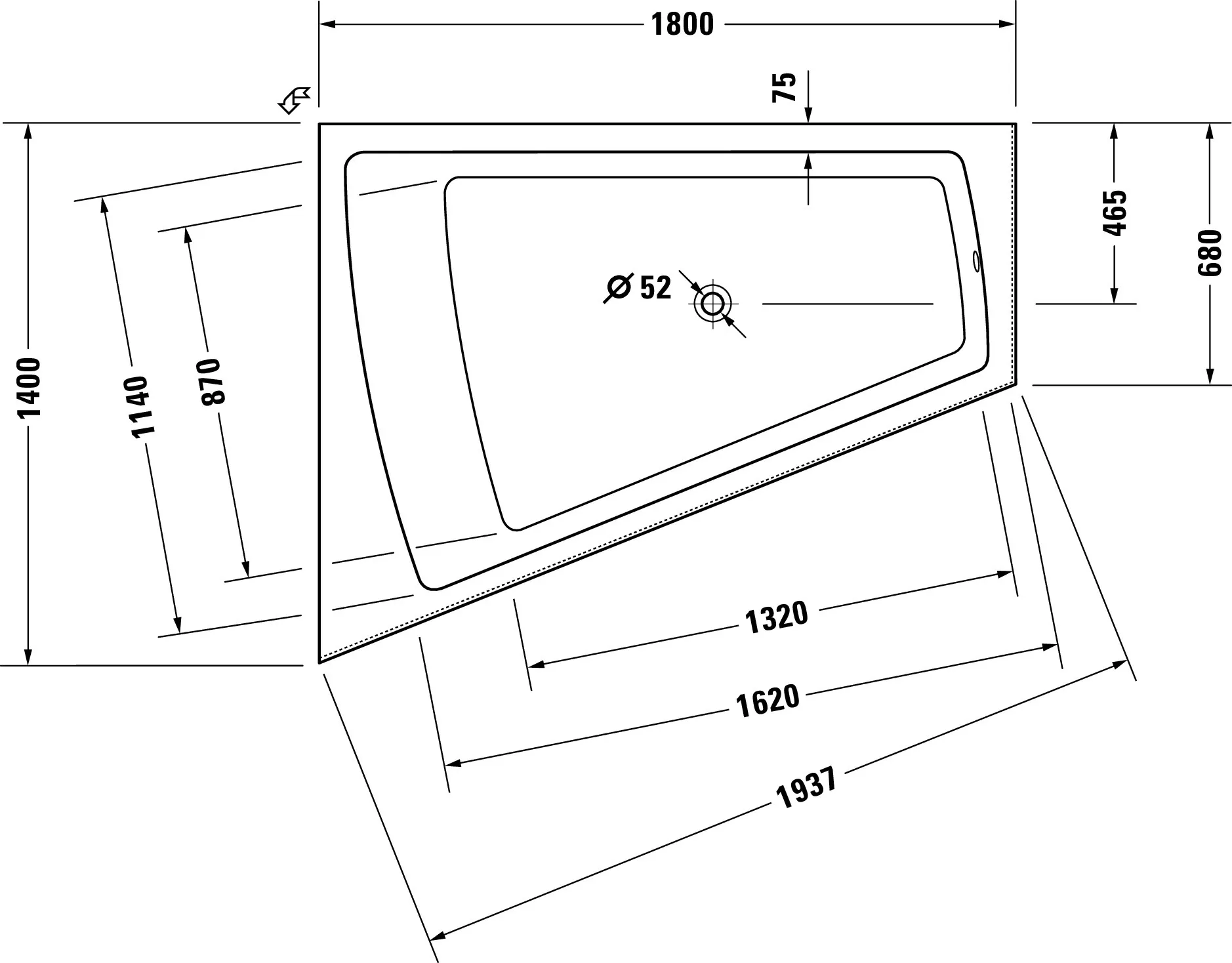 Duravit Badewanne „Paiova“ vorwand sonderform 1800 × 1400 mm, links in Weiß Duravit Badewanne „Paiova“ vorwand sonderform 1800 × 1400 mm, links in Weiß
