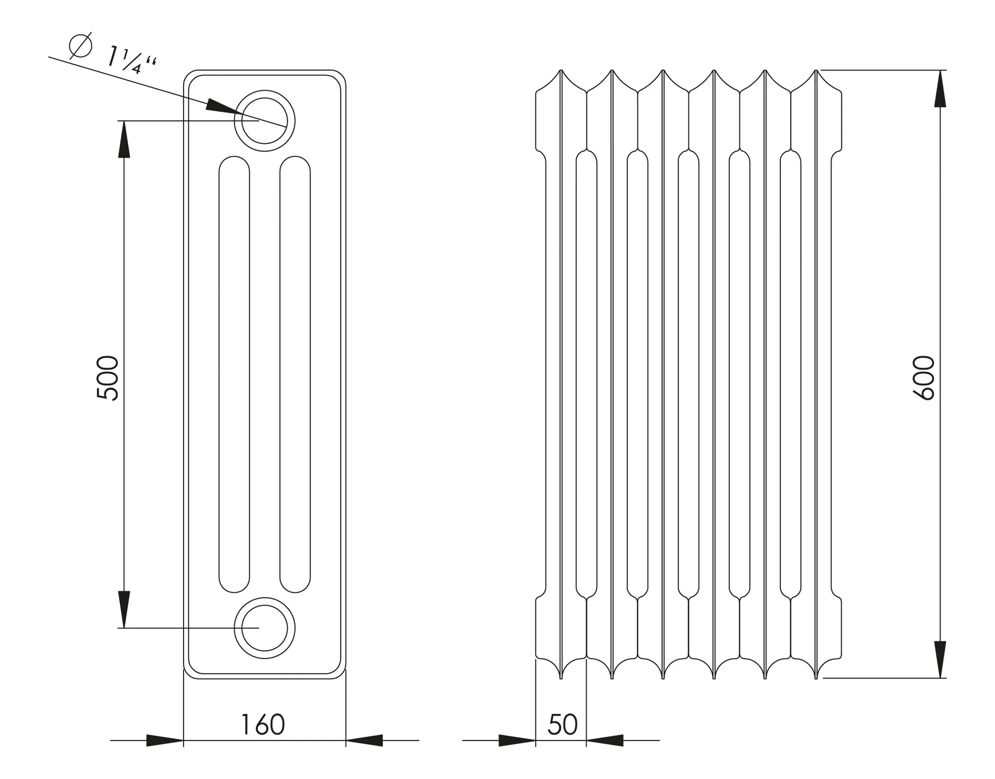 ASW Stahlradiator grundiert 3 Glieder Nabenabstand 500 mm „HG-TEC“ 15 × 60 × 16 cm