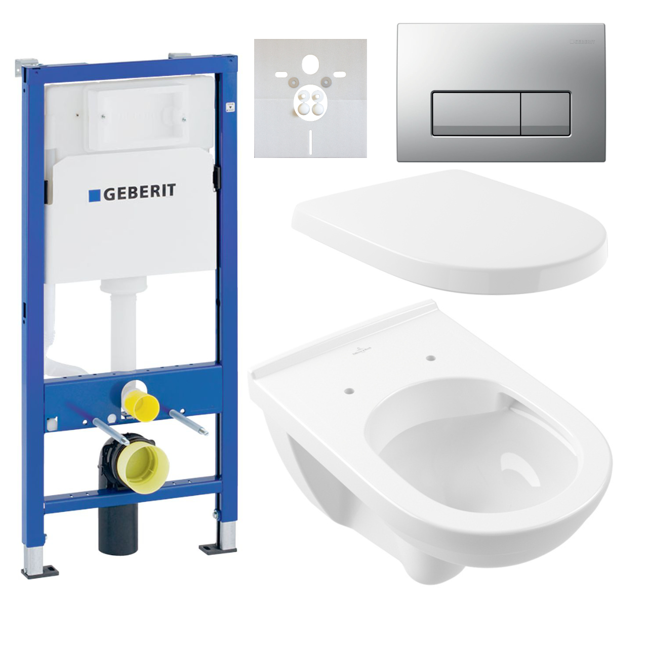 Set Wand-Tiefspül-WC mit Delta50 und Element mit Schallschutz O.Novo „Delta“